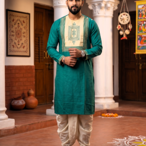 houseofviraj_green_semisilk_kurta_for_men