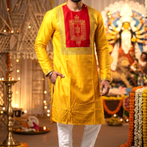 houseofviraj_semisilk_yellow_kurta_for_men